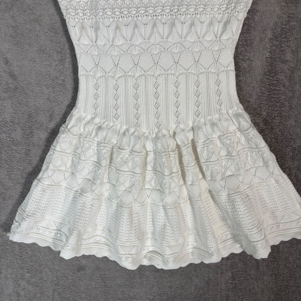 Ancosti White Pointelle Knit Pearl Embellished Fit Flare Mini Dress Angelcore S - Picture 6 of 11
